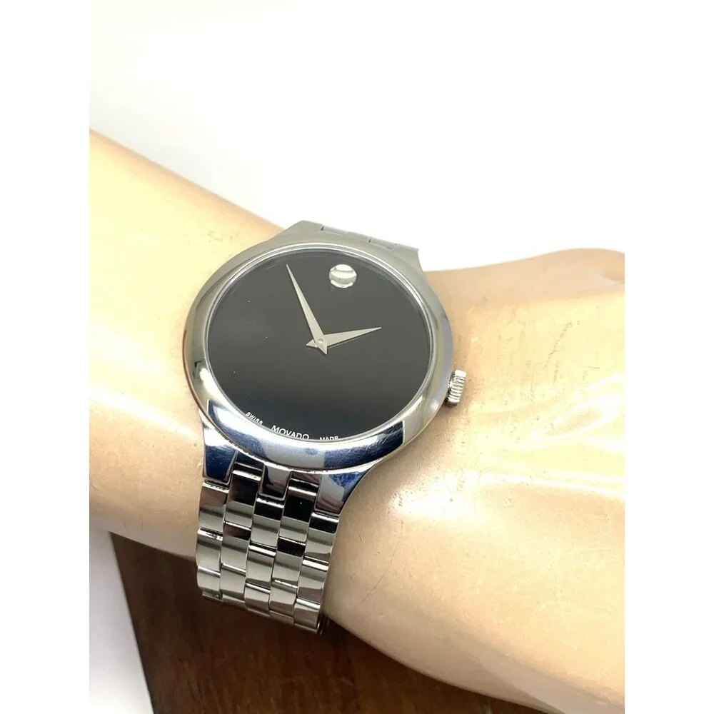Movado Men's Watch 0607415 Veturi Swiss Quartz Black Dial Silver Steel 40mm